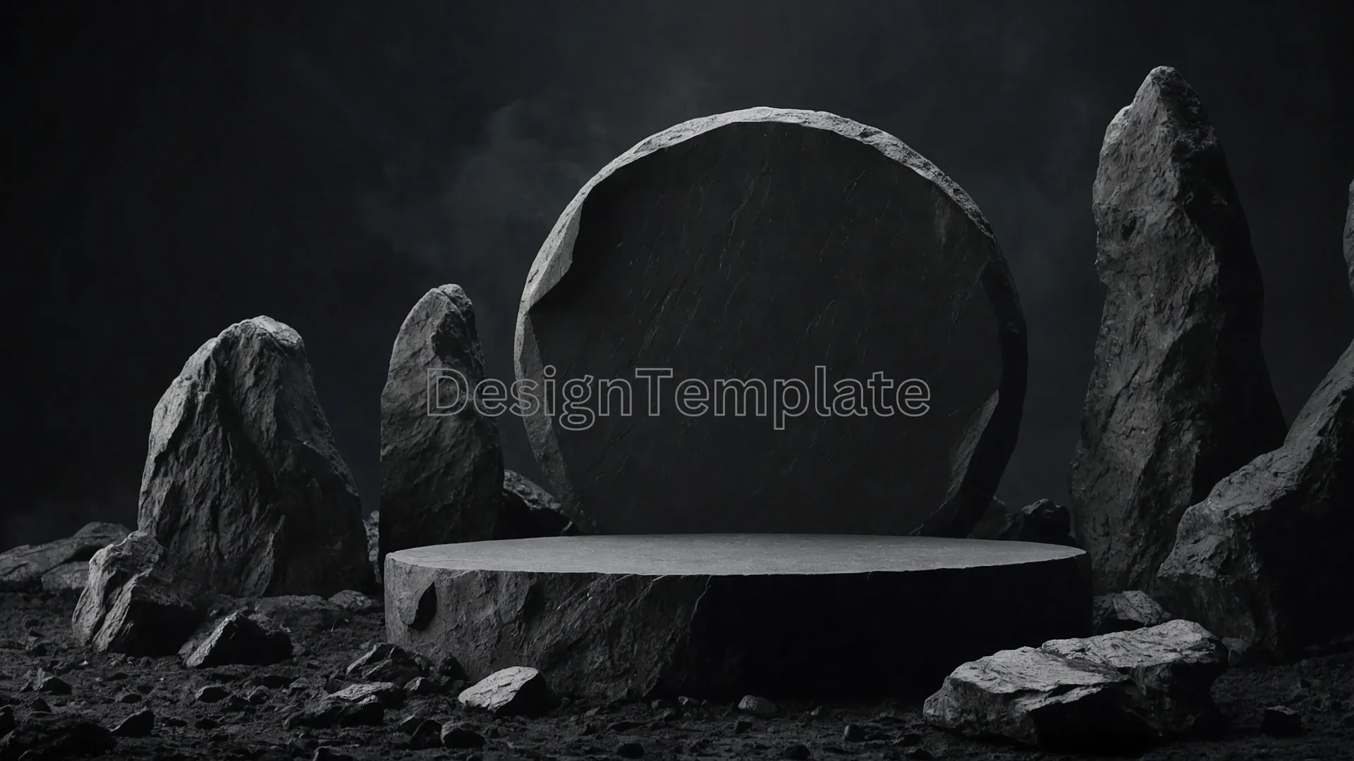 Sophisticated Circle Podium with Stone and Charcoal Rock Shape Background image